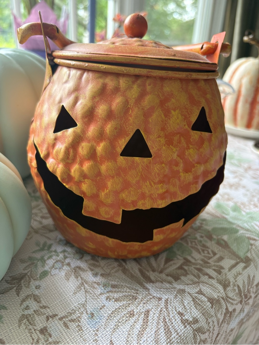 Orange Pumpkin Tin Jack-O'-Lantern Bucket